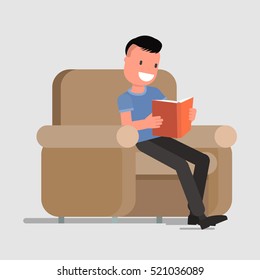 funny guy, man, character, reading a book. Vector illustration. flat design style