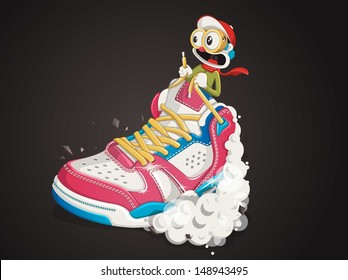 funny guy riding a sports shoe,sneaker background