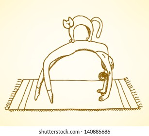 Funny gymnastics with cat, vector illustration