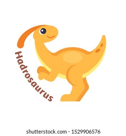 Funny hadrosaurus in cartoon style on white background. Suitable for childish decor