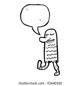 funny hairy dancing monster with speech bubble