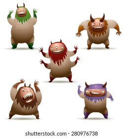 Funny hairy monsters set, vector