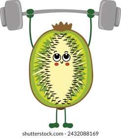 Funny half kiwi mascot making gym
