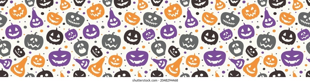 Funny Halloween banner with pumpkins. Seamless pattern. Vector