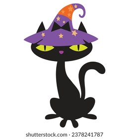 Graciosa ilustración de la caricatura del vector del gato negro de Halloween