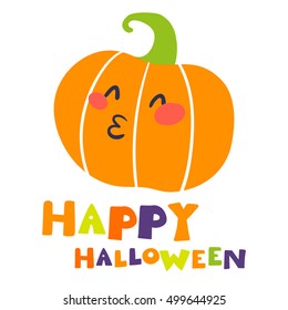 Funny Halloween Card with Kissing Pumpkin - Vector Illustration