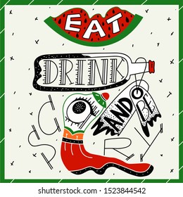 Funny Halloween cards. Halloween lettering. Illustration. Autumn. Vector