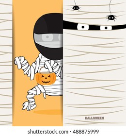Funny halloween cartoon character with set of Mummy zombie. Vector illustration.
