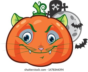 Funny halloween cat with bat