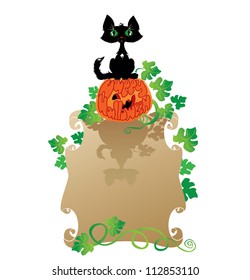 Funny Halloween Cat and Pumpkin