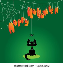 Funny Halloween Cat and Spider