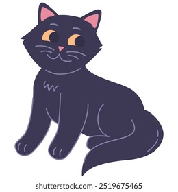 Funny halloween cat.Black cat for halloween.Black kitten.Animal cartoon characters.Vector illustration.