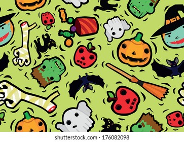 Funny Halloween Characters Seamless Background