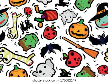 Funny Halloween Characters Seamless Background