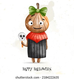 Funny Halloween Child costumes. Happy Halloween, watercolor vector illustration
