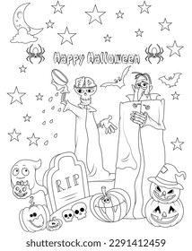 funny Halloween coloring page for kids and adults 