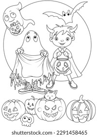 funny Halloween coloring page for kids and adults