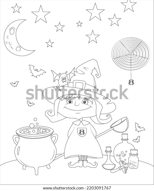 Funny Halloween Coloring Page Kids Stock Vector (Royalty Free ...