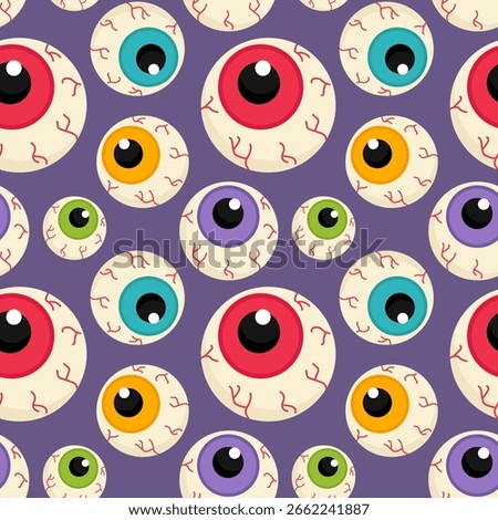 Funny Halloween eyeball pattern with multicolor eyes. Vector illustration.