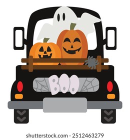 Funny Halloween farm truck vector cartoon illustration