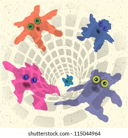 Funny halloween flowing monsters.