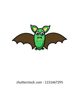 Funny Halloween flying bat isolated on white background. Vector illustration.