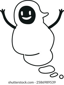 Funny halloween ghost black-and-white vector illustration