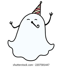 Funny Halloween Ghost Character. Hand Drawn Doodle Ghost Face Emotion. Cute Halloween Character. Vector illustration