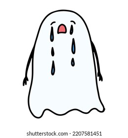 Funny Halloween Ghost Character. Hand Drawn Doodle Ghost Face Emotion. Cute Halloween Character. Vector illustration