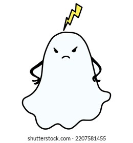 Funny Halloween Ghost Character. Hand Drawn Doodle Ghost Face Emotion. Cute Halloween Character. Vector illustration