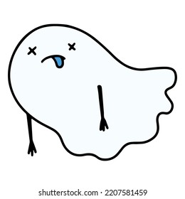 Funny Halloween Ghost Character. Hand Drawn Doodle Ghost Face Emotion. Cute Halloween Character. Vector illustration