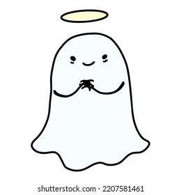 Funny Halloween Ghost Character. Hand Drawn Doodle Ghost Face Emotion. Cute Halloween Character. Vector illustration