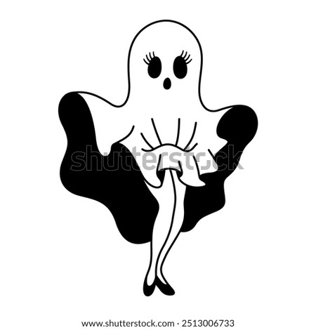 funny halloween ghost lady for greeting halloween festival spooky season vector illustration Marilyn Monroe style.