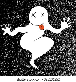 Funny Halloween ghost on black background. Vector illustration.