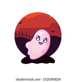 funny halloween ghost on halloween scene