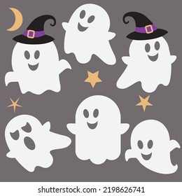 Funny Halloween ghost vector cartoon illustration