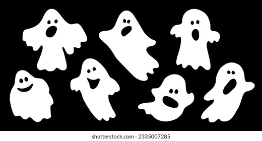 Funny Halloween ghost vector illustration set