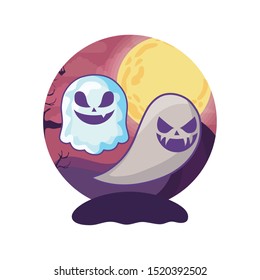 funny halloween ghosts on halloween scene