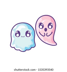 funny halloween ghosts on white background vector illustration design