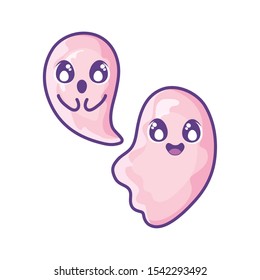 funny halloween ghosts on white background vector illustration design