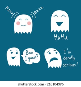 Funny halloween ghosts set