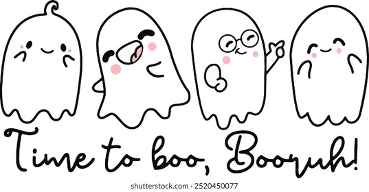 Funny Halloween Ghosts Vector, Time to Boo Brooh Vector, Vintage Ghost, Cute Ghosts eps, Spooky Season eps, Boy Ghosts Vector, Bro Ghost, Boy Ghost