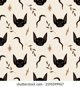 Funny Halloween isolated baby bat and snakes vector and jpg printable boho seamless pattern, unique repeat clipart illustration image, editable isolated details. Perfect for clothes design, wrapping