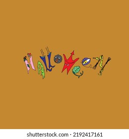 Funny Halloween lettering, letters in the form of symbols