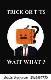 Funny Halloween Poster design with Halloween design pumpkin head character with a confused and weird expression serve with a memes design theme. Landing Page, Banner, Web, Poster. vector EPS 10