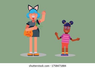 Funny Halloween poster design with a vector cat costume. This character illustration can use as a sticker also.