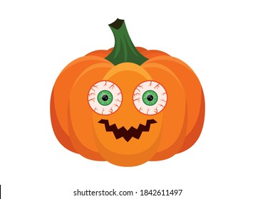 Funny halloween pumpkin with big eyes icon vector. Halloween pumpkin with scary round eyes vector. Spooky pumpkin icon isolated on a white background