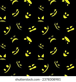 Funny halloween pumpkin eyes lantern seamless pattern background. Funny face expressions. Vector illustration.