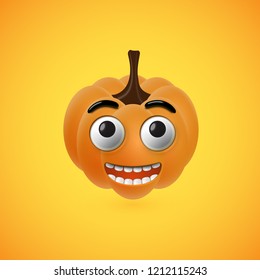 Funny halloween pumpkin face for kids, vector illustration