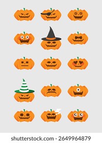Funny Halloween Pumpkin Faces – Emoticon Vector Set